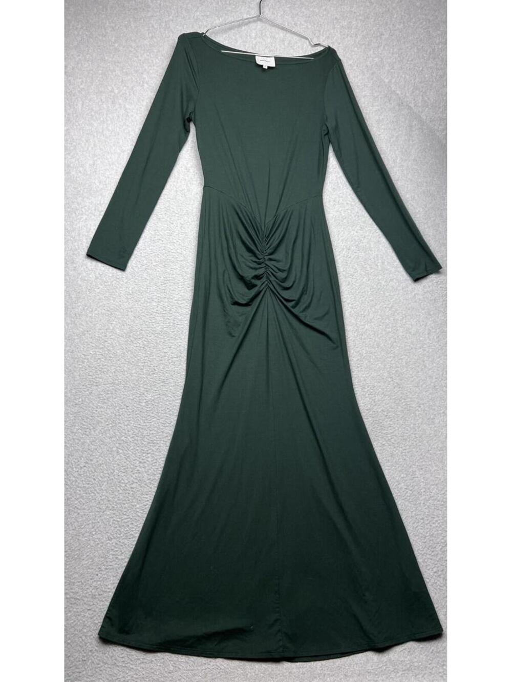 Reformation Frasier Forest Green Long Sleeve Tencel Maxi Dress Ruched Slit M